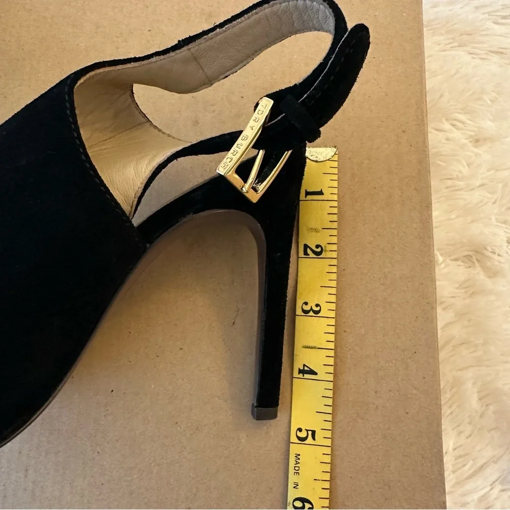 Tory Burch Britannia Black Suede Peep Toe Slingback Heels Women’s Size 8